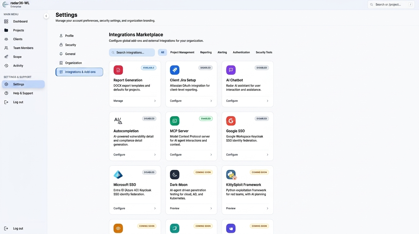 Integrations Marketplace with MCP Server, Jira, SSO, and KittySploit Plugins